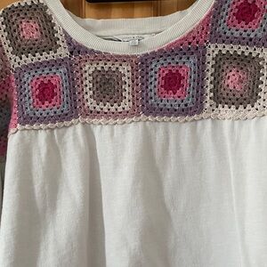 Lucky Brand Granny Square Crochet Patchwork Crew Neck Sweatshirt